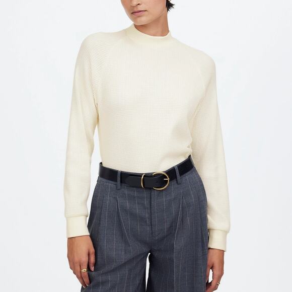 NWT Madewell Waffle-Knit Long-Sleeve Crewneck Tee in Winter White - Size XS - Picture 1 of 8